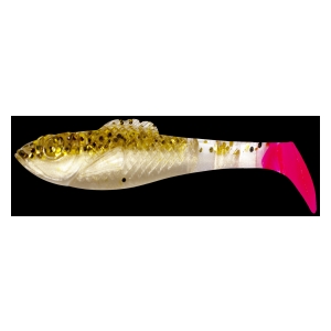 Relax Super Fish shad 8 cm 1 ks Gold pearl black gold orange glitters pink tail